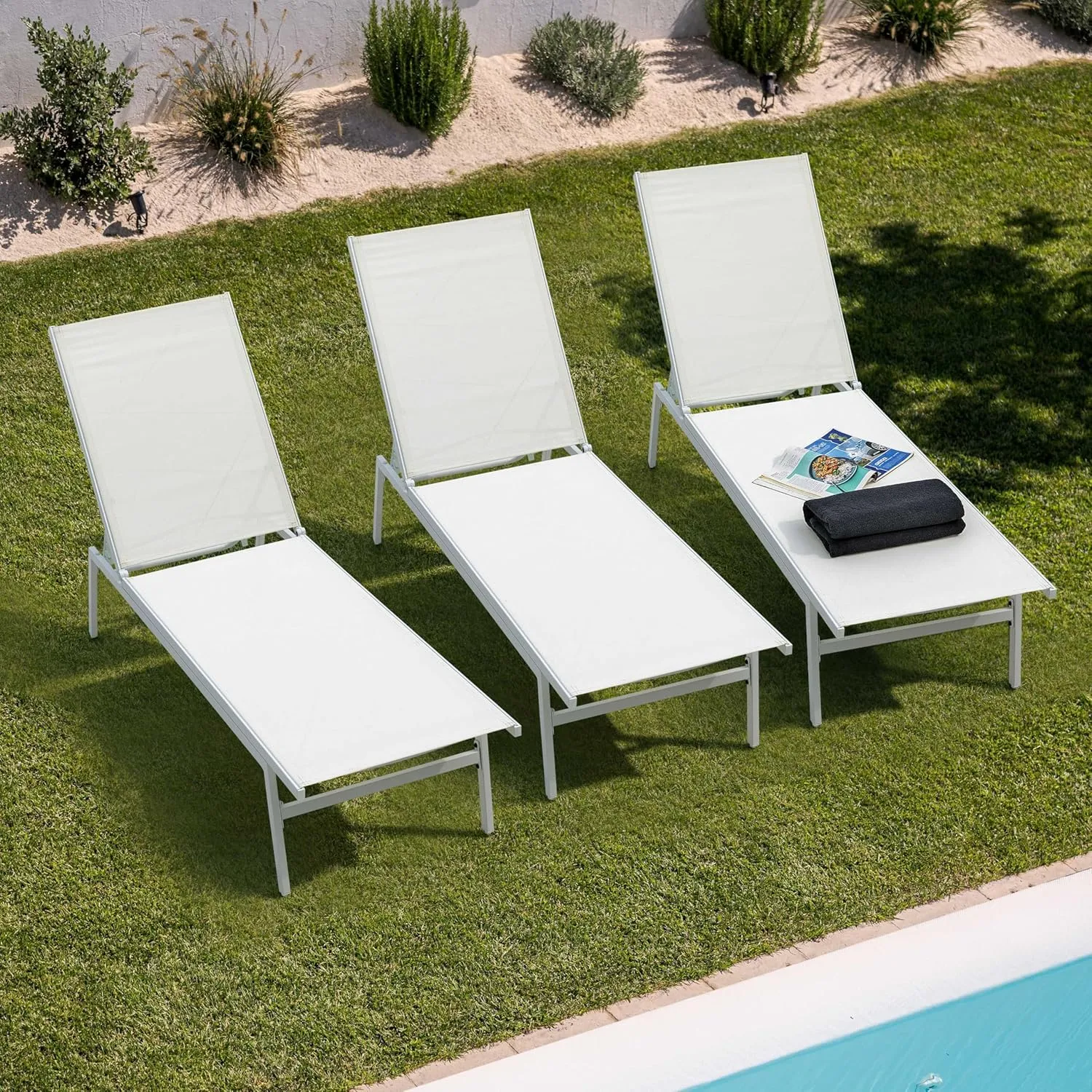NUU GARDEN Outdoor Patio Chair, Patio Dining Chair with Ottoman, All-Weather Textilene Chair with Metal Frame, Outdoor Portable Chairs for Patio, Backyard, Deck, Brown