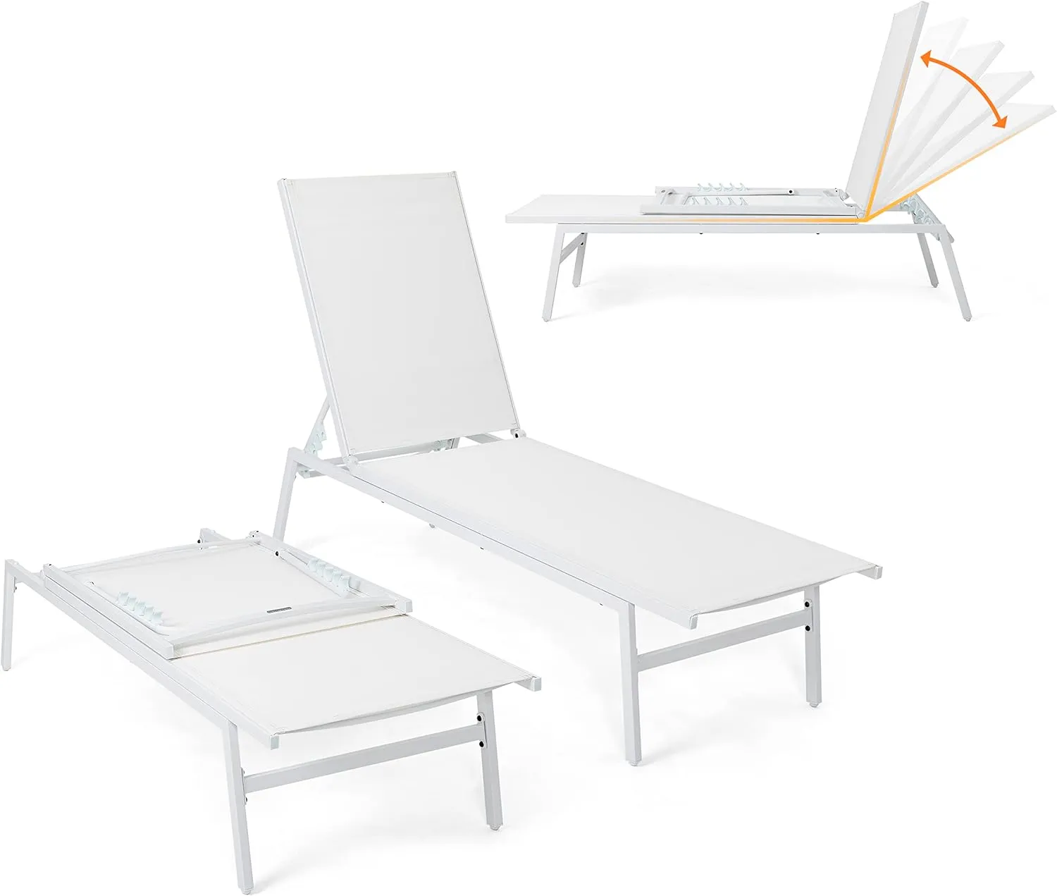 NUU GARDEN Outdoor Patio Chair, Patio Dining Chair with Ottoman, All-Weather Textilene Chair with Metal Frame, Outdoor Portable Chairs for Patio, Backyard, Deck, Brown