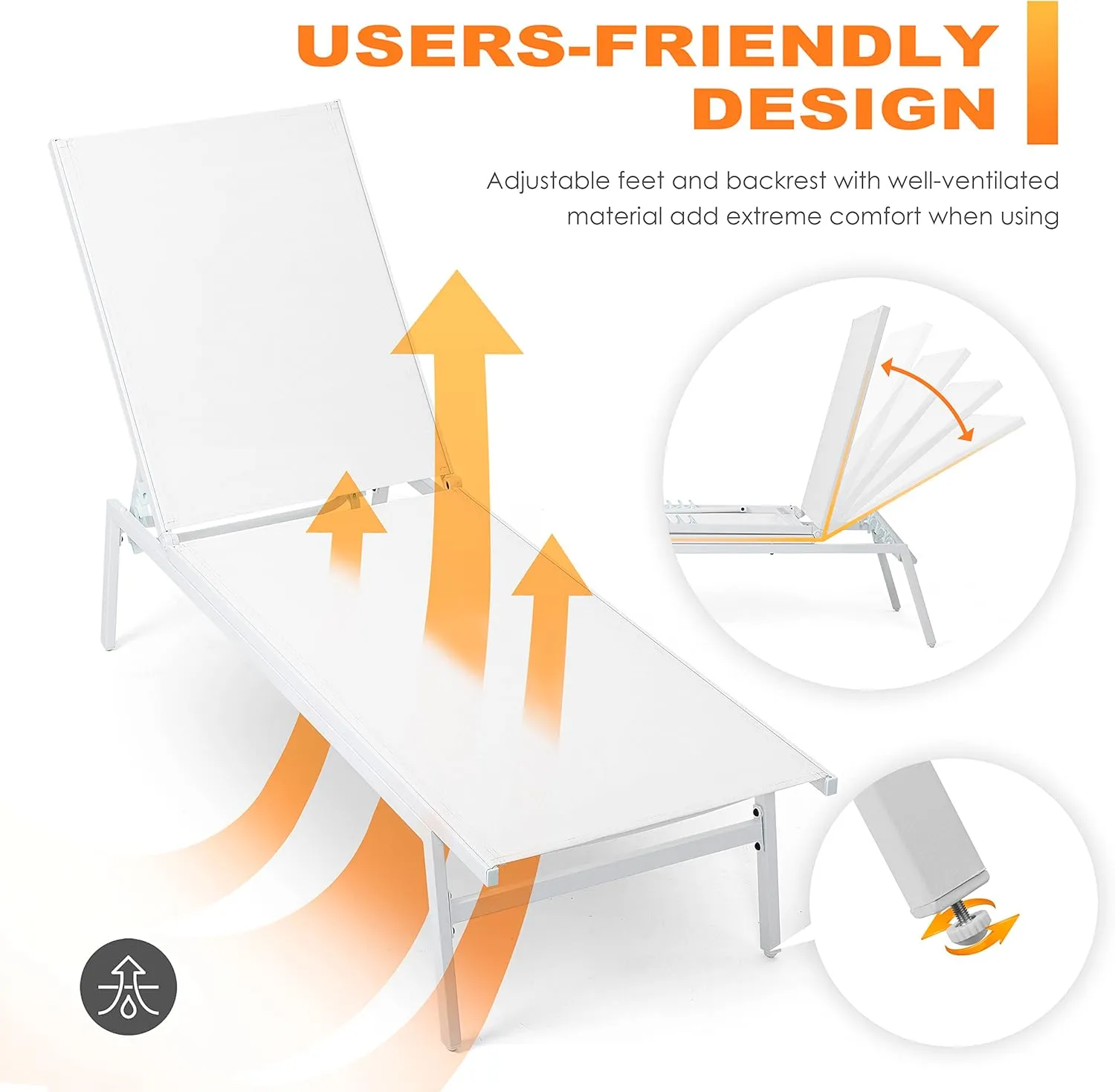 NUU GARDEN Outdoor Patio Chair, Patio Dining Chair with Ottoman, All-Weather Textilene Chair with Metal Frame, Outdoor Portable Chairs for Patio, Backyard, Deck, Brown