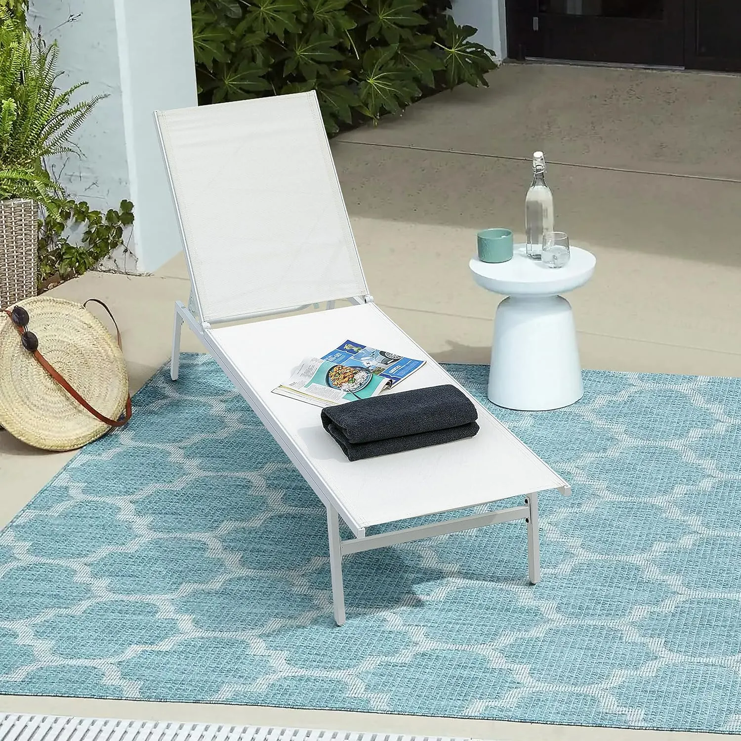 NUU GARDEN Outdoor Patio Chair, Patio Dining Chair with Ottoman, All-Weather Textilene Chair with Metal Frame, Outdoor Portable Chairs for Patio, Backyard, Deck, Brown