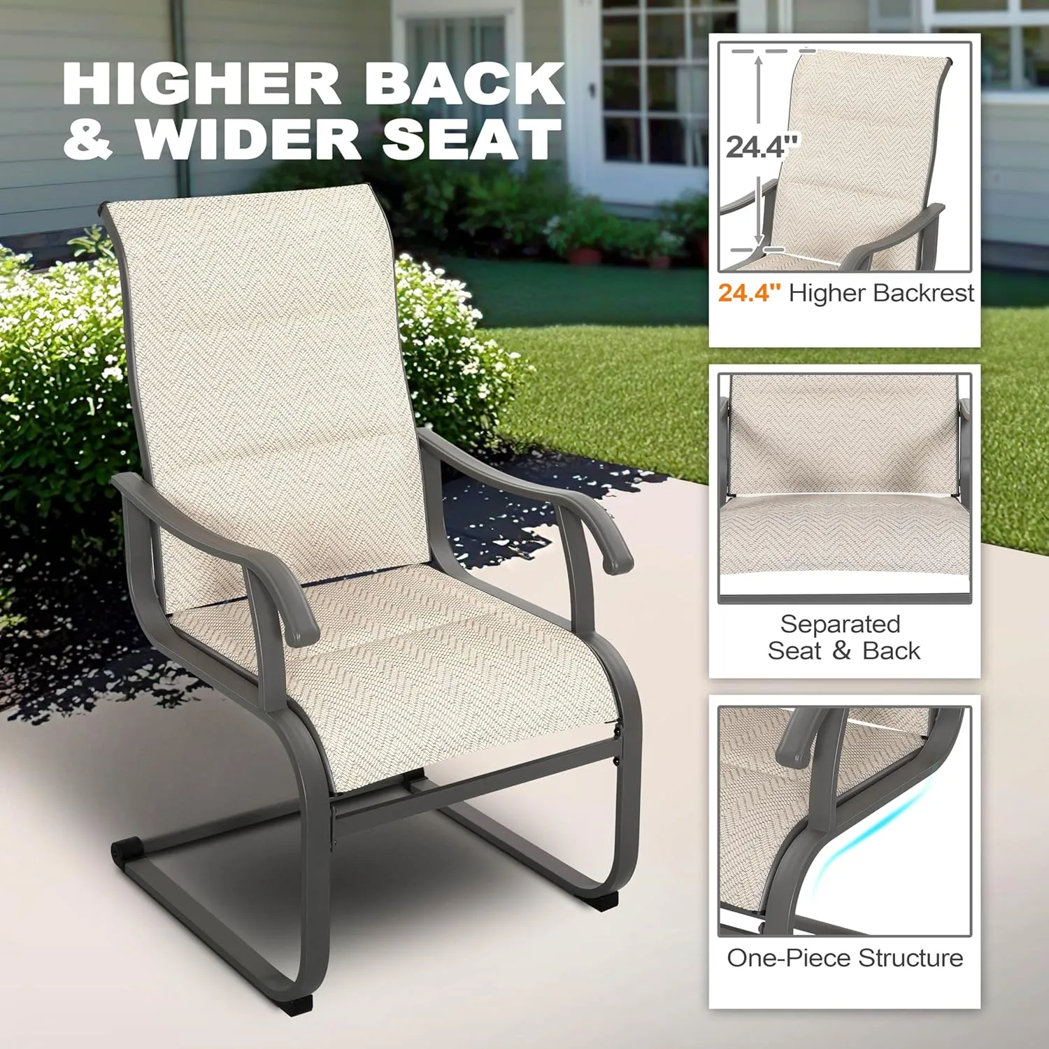 NUU GARDEN Patio Dining Chair Set of 2, Comfortable Outdoor Dining Chairs for Indoors and Outdoors, Breathable Textilene Outdoor Chairs for Backyard Deck, Beige