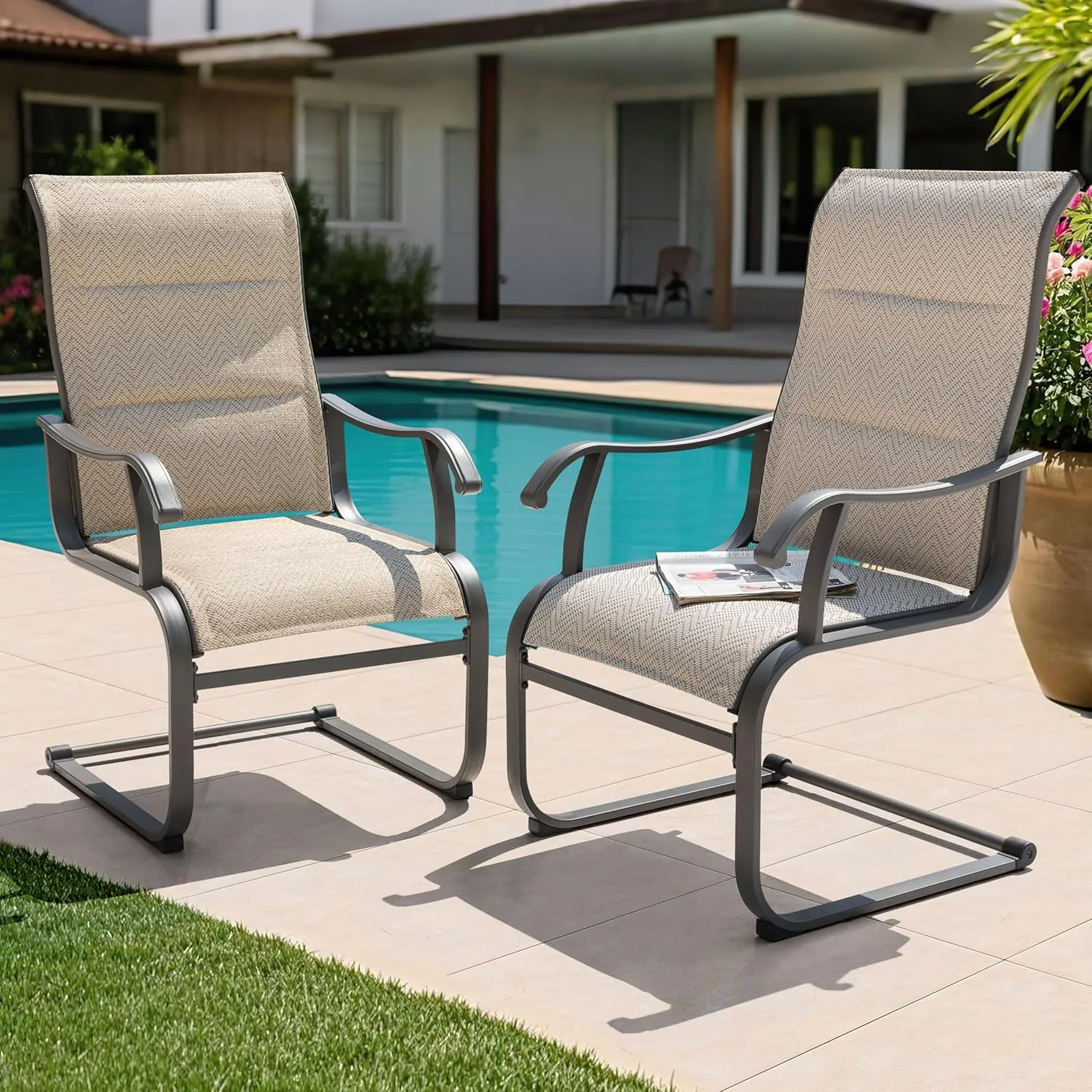 NUU GARDEN Patio Dining Chair Set of 2, Comfortable Outdoor Dining Chairs for Indoors and Outdoors, Breathable Textilene Outdoor Chairs for Backyard Deck, Beige