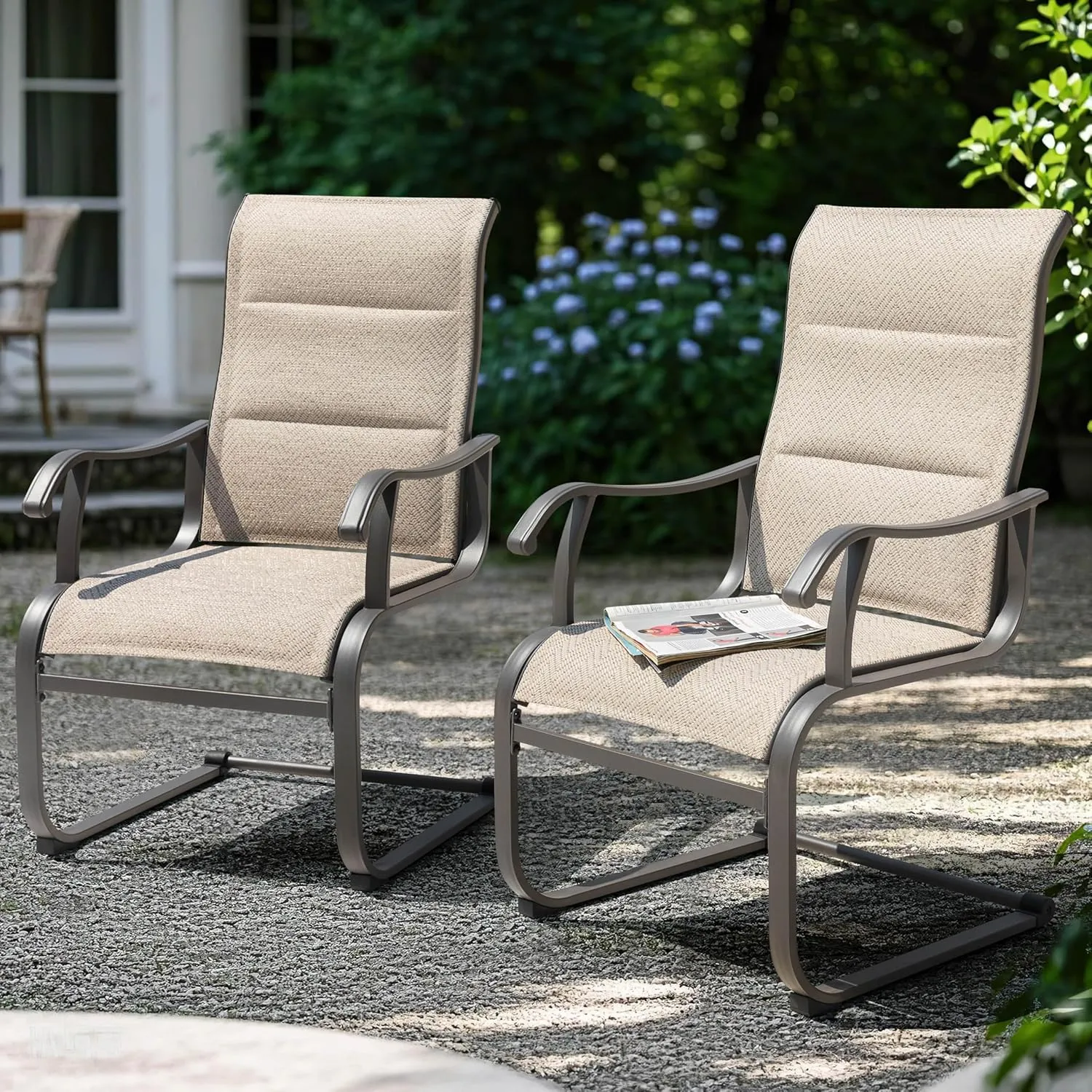 NUU GARDEN Patio Dining Chair Set of 2, Comfortable Outdoor Dining Chairs for Indoors and Outdoors, Breathable Textilene Outdoor Chairs for Backyard Deck, Beige