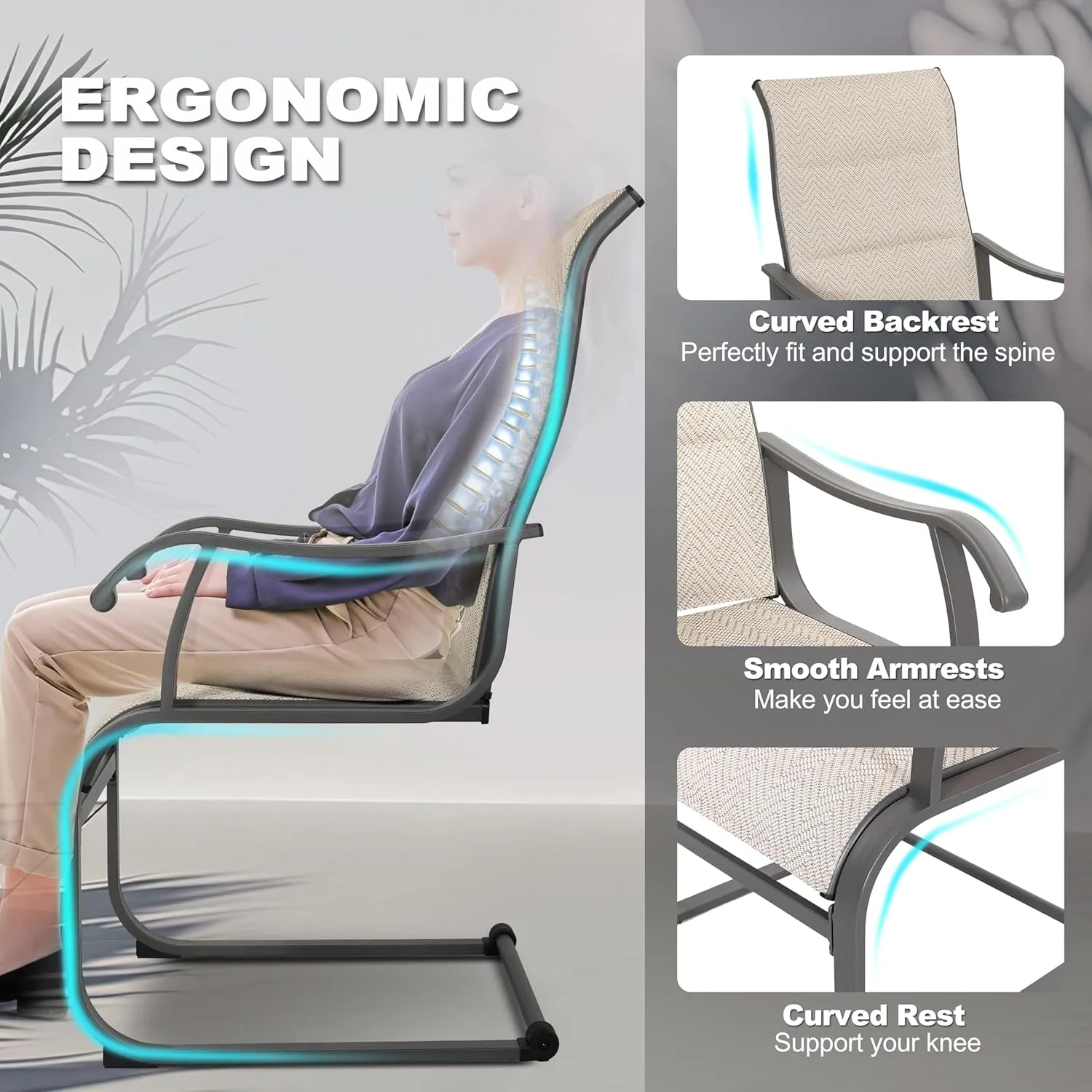 NUU GARDEN Patio Dining Chair Set of 2, Comfortable Outdoor Dining Chairs for Indoors and Outdoors, Breathable Textilene Outdoor Chairs for Backyard Deck, Beige