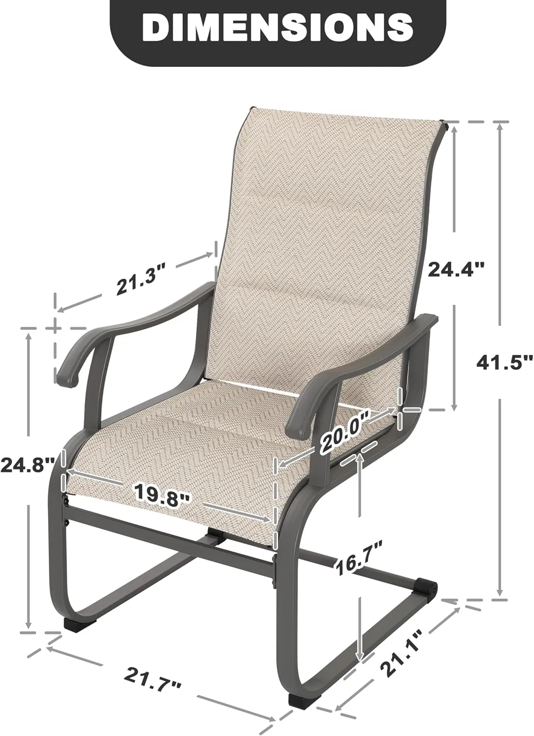NUU GARDEN Patio Dining Chair Set of 2, Comfortable Outdoor Dining Chairs for Indoors and Outdoors, Breathable Textilene Outdoor Chairs for Backyard Deck, Beige