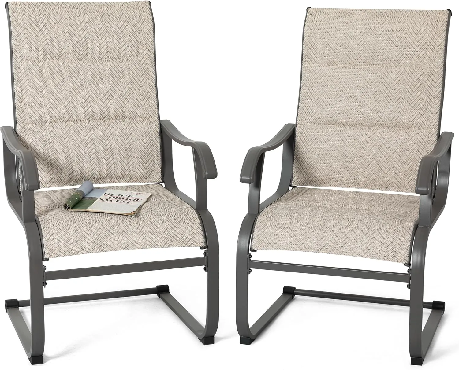 NUU GARDEN Patio Dining Chair Set of 2, Comfortable Outdoor Dining Chairs for Indoors and Outdoors, Breathable Textilene Outdoor Chairs for Backyard Deck, Beige