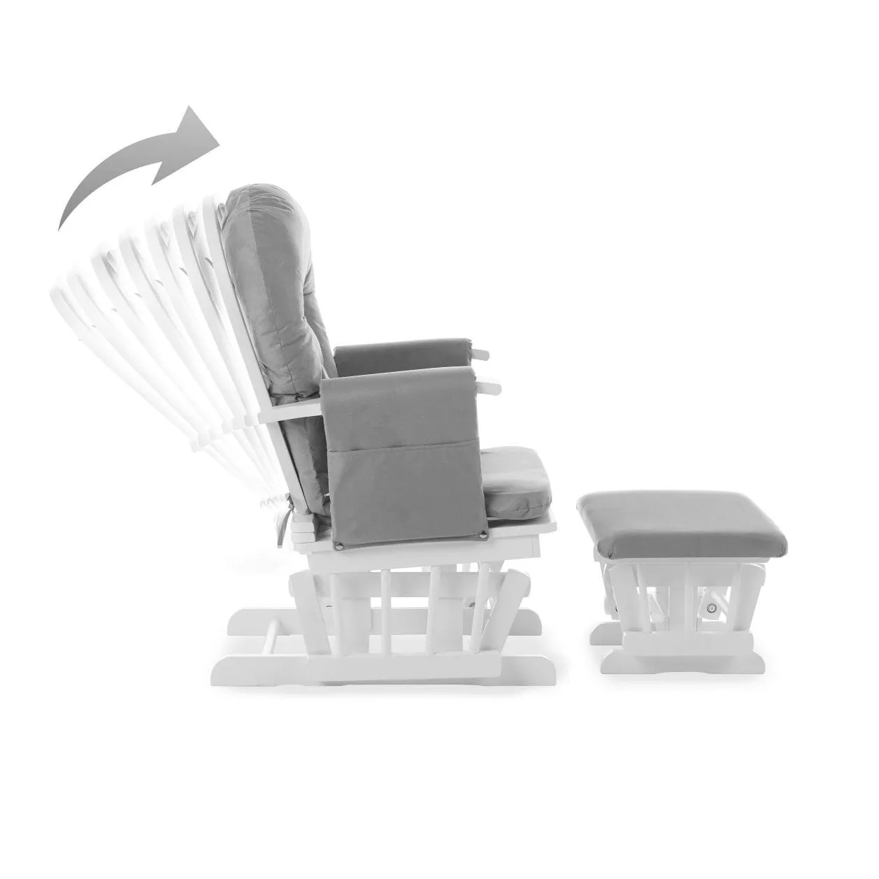 Obaby Reclining Glider Chair And Stool - White With Grey Cushion