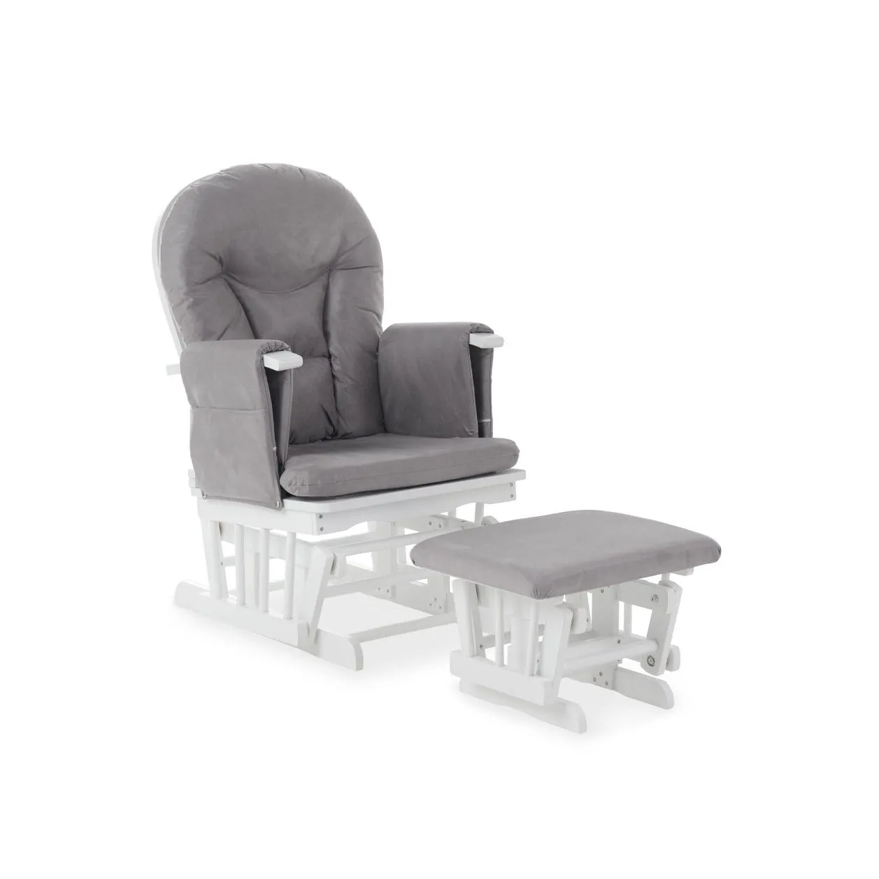 Obaby Reclining Glider Chair And Stool - White With Grey Cushion