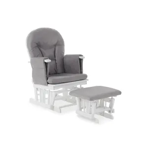 Obaby Reclining Glider Chair And Stool - White With Grey Cushion