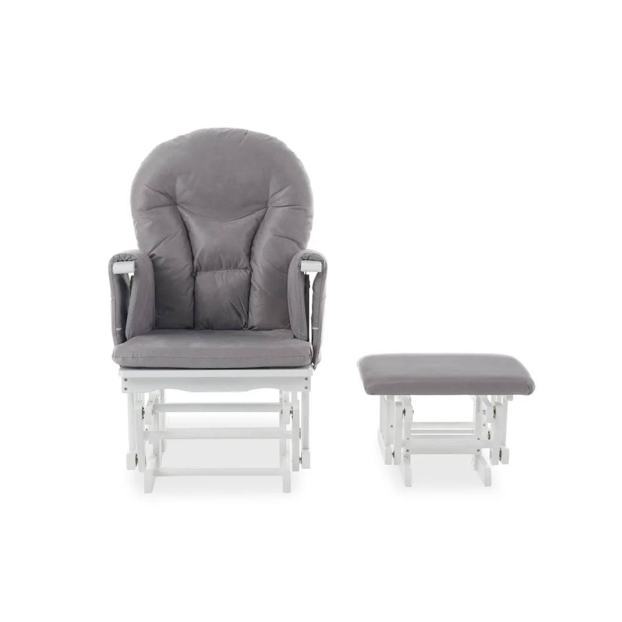 Obaby Reclining Glider Chair And Stool - White With Grey Cushion