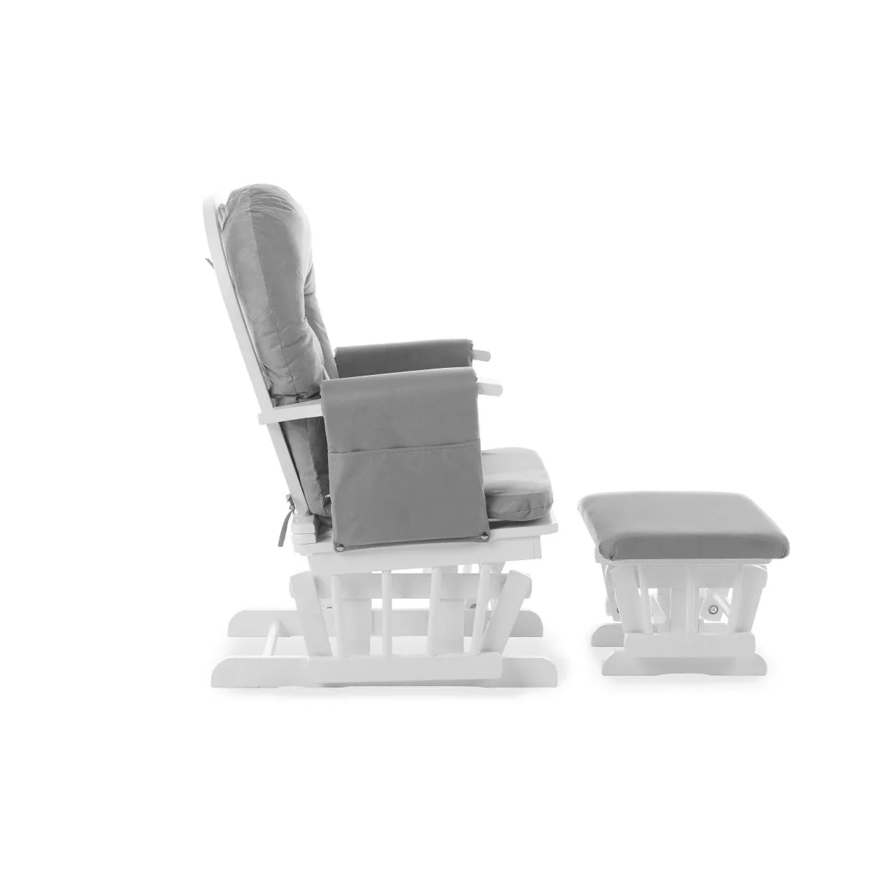 Obaby Reclining Glider Chair And Stool - White With Grey Cushion