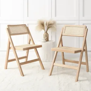 of 2 High-demand Set Folding Best-reviewed Chairs, Natural Colour Rattan Frances Cane