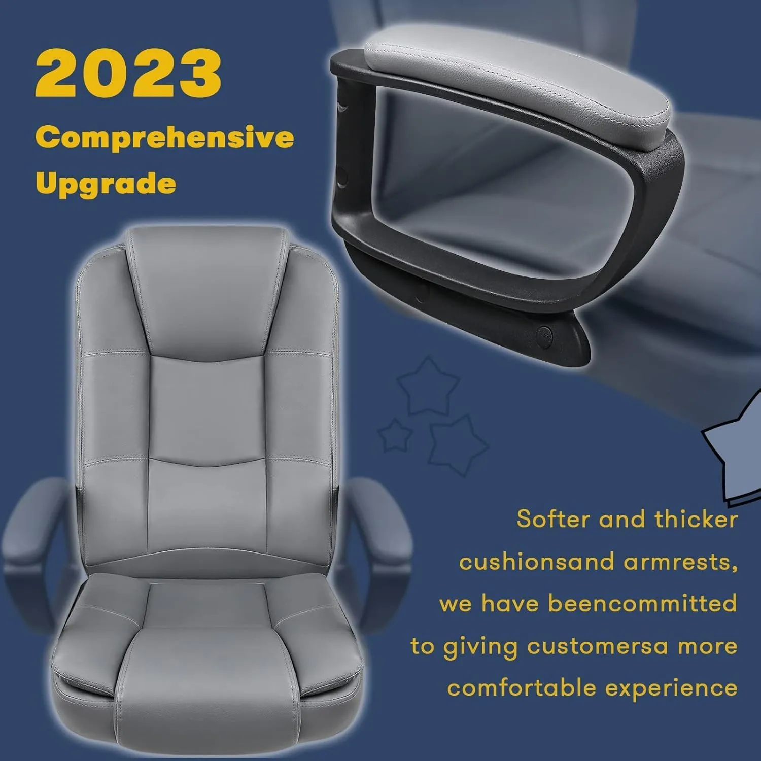 OFIKA Home Office Chair, 400LBS Big and Tall Chair Heavy Duty Design, Ergonomic High Back Cushion Lumbar Back Support, Computer Desk Chair, Adjustable Executive Leather Chair with Armrest (Grey)