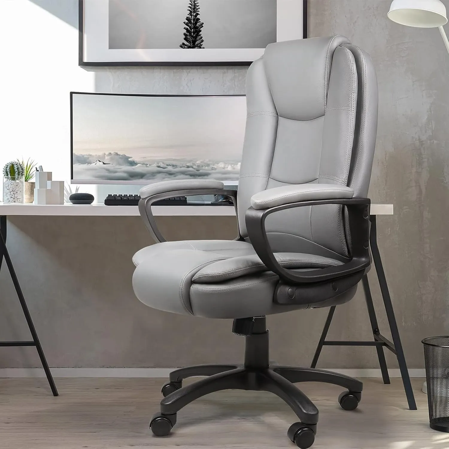 OFIKA Home Office Chair, 400LBS Big and Tall Chair Heavy Duty Design, Ergonomic High Back Cushion Lumbar Back Support, Computer Desk Chair, Adjustable Executive Leather Chair with Armrest (Grey)