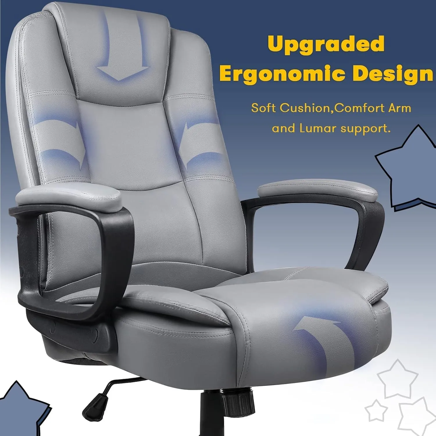 OFIKA Home Office Chair, 400LBS Big and Tall Chair Heavy Duty Design, Ergonomic High Back Cushion Lumbar Back Support, Computer Desk Chair, Adjustable Executive Leather Chair with Armrest (Grey)