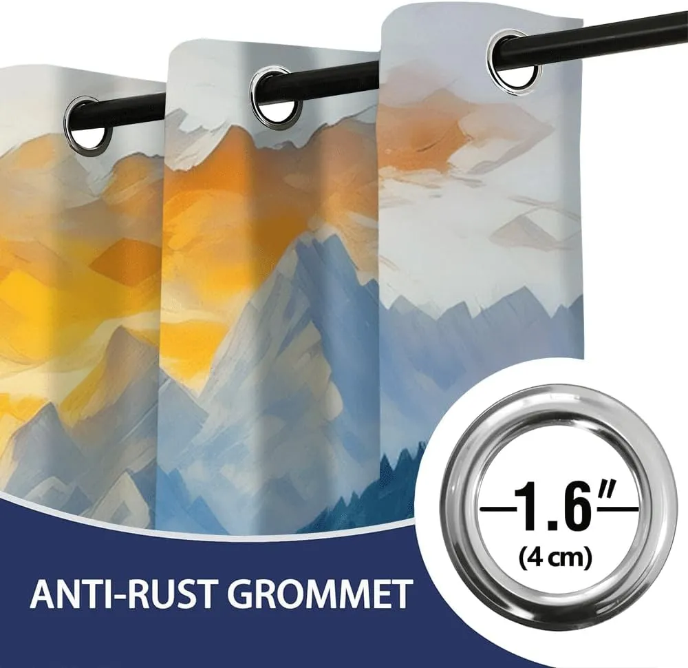 Oil Painting Mountains 3D Printed Darkening Drapes 63"Length 2 Panels, Rivers Forests Grommet Blackout Curtains for Child Room, Jungle Streams Thermal Insulated Curtain for Bedroom Living Room Windows