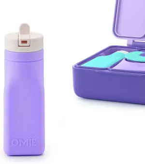 Omie OmieBox Reusable Silicone Water Bottle - 8.7 oz, Straw Top, BPA-Free & Phthalate-Free, Leak-Proof (Purple)