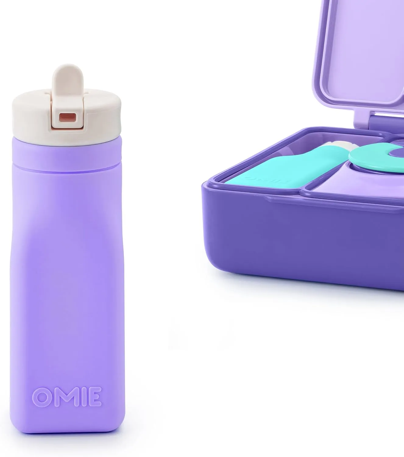 Omie OmieBox Reusable Silicone Water Bottle - 8.7 oz, Straw Top, BPA-Free & Phthalate-Free, Leak-Proof (Purple)