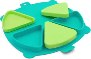 On-The-Go Snack Mat – Baby Silicone Travel Dining Placemat – Portable Silicone Toddler Plate – Reusable Snack Container with 3 Compartments and Lids for 6 Months   (Aqua)