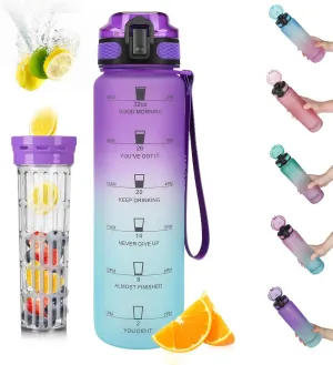 Opard 32oz Sports Water Bottle with Motivational Time Marker to Drink, Reusable BPA Free Tritan with Filter for Gym and Outdoor