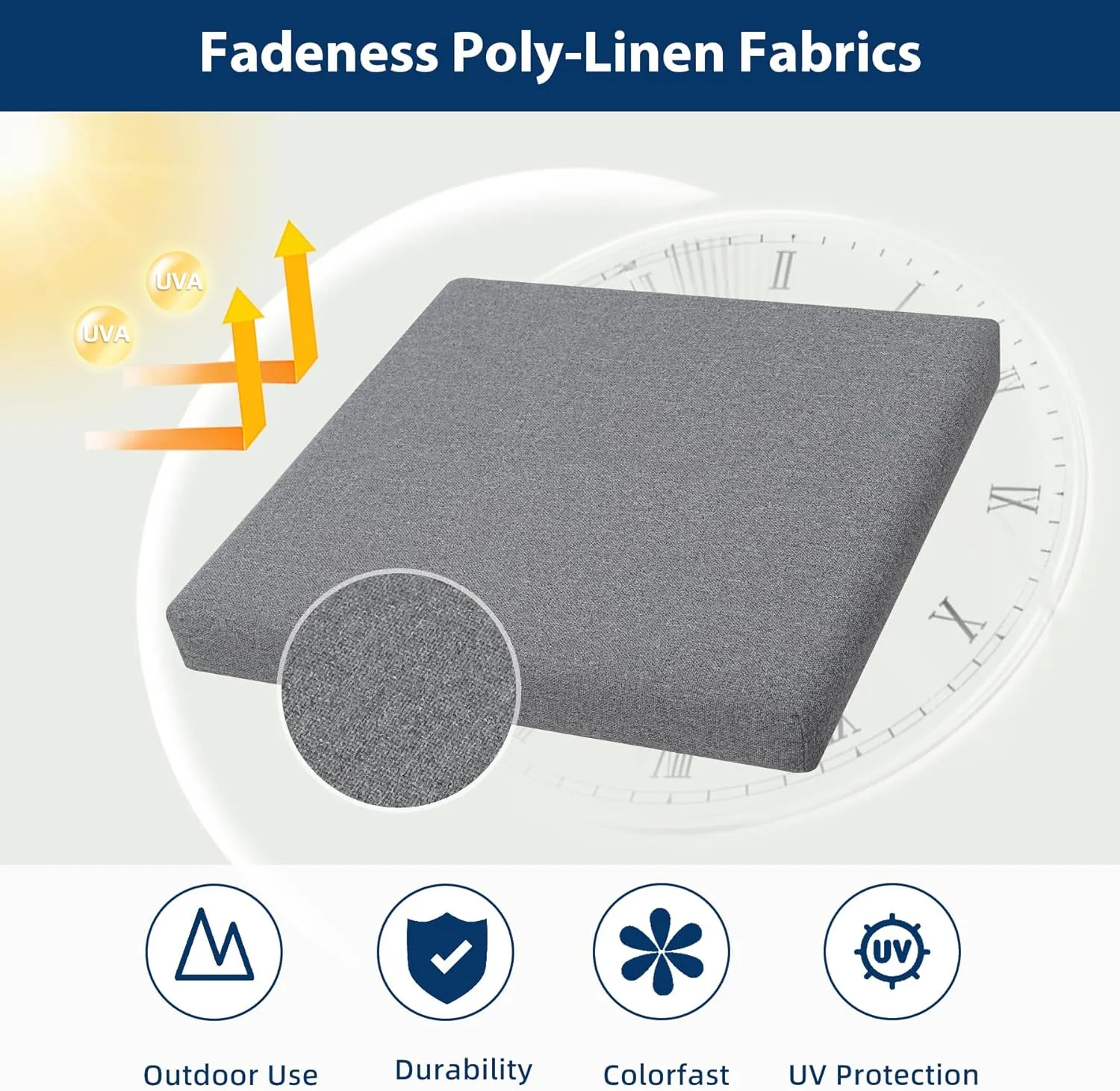 Outdoor Chair Cushions Set of 4, Water-Resistant & Fadeness 18.5"W x 16"D x 2.5"T Seat Cushion, High Density Foam with Dual Straps for Patio Garden Furniture Sofa Dining Chairs, Dark Grey