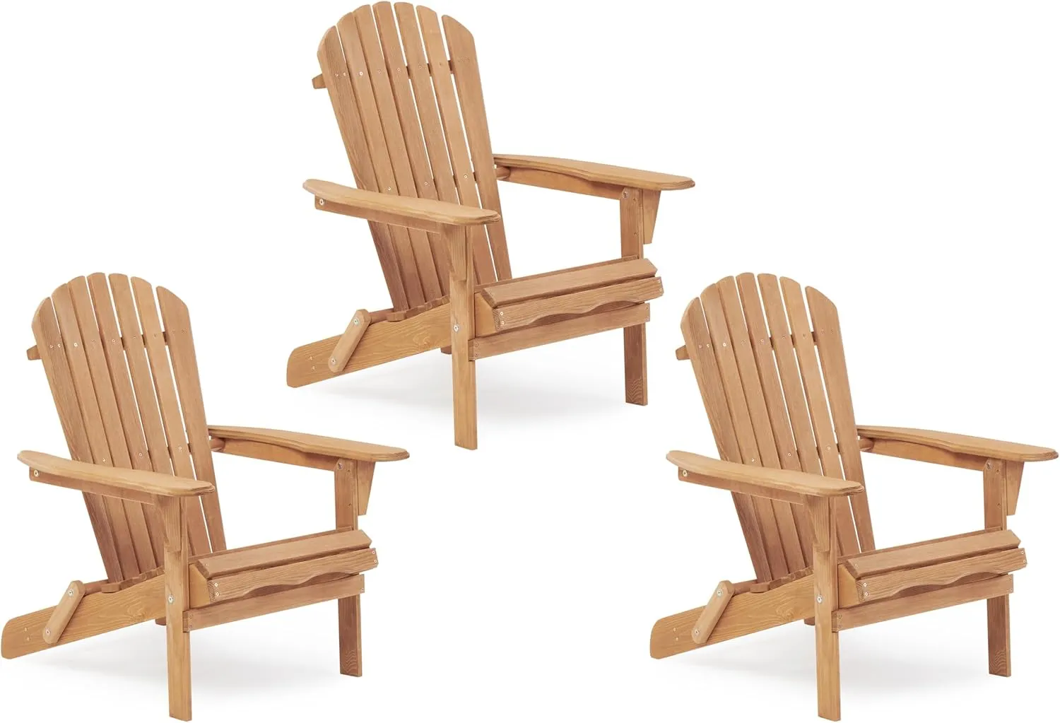 Outdoor Wooden Folding Adirondack Chair Set of 3 with Pre-Assembled BackRest, Wood Patio Chair for Garden Backyard Porch Pool Deck Firepit
