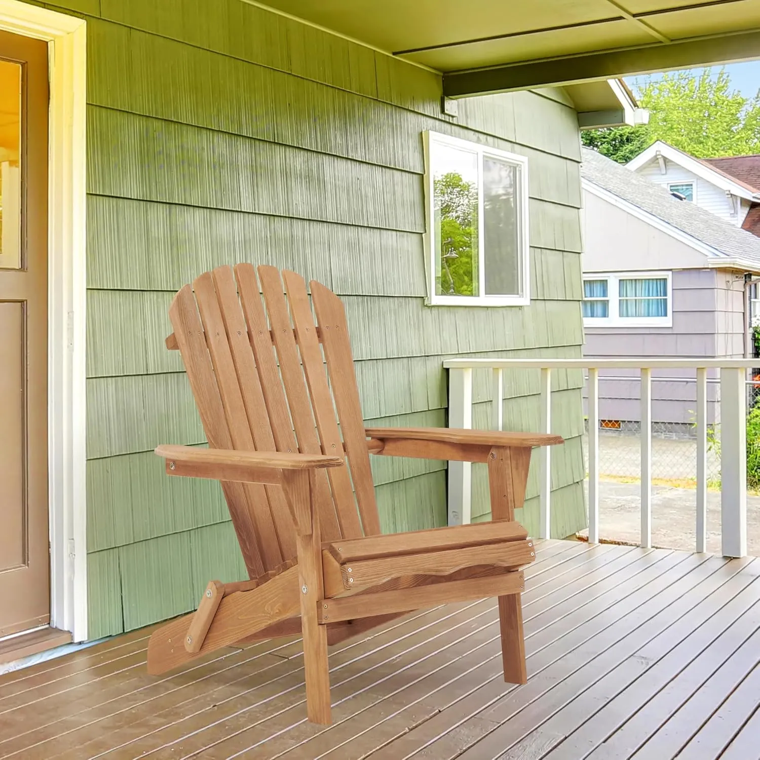 Outdoor Wooden Folding Adirondack Chair Set of 3 with Pre-Assembled BackRest, Wood Patio Chair for Garden Backyard Porch Pool Deck Firepit