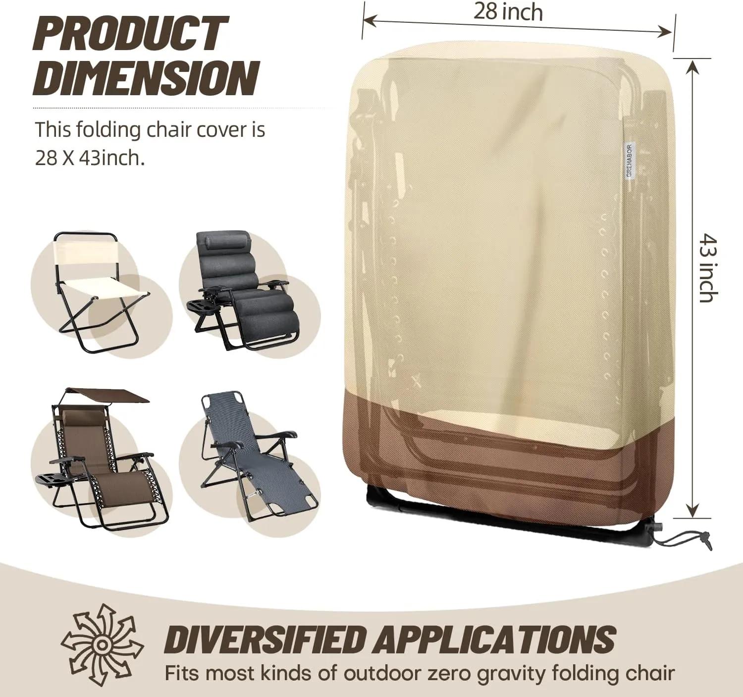 Outdoor Zero Gravity Folding Chair Cover 420D Waterproof Folding Lawn Lounger Recliner Chair Covers Patio Furniture Covers 28 x 43 Inch