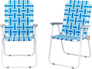 Outvita Webbed Lawn Chairs Set of 2, Foldable Metal Patio Chairs Stable Steel Outdoor Chair for Camping, Fishing, Beach, Poolside, Backyard and BBQ