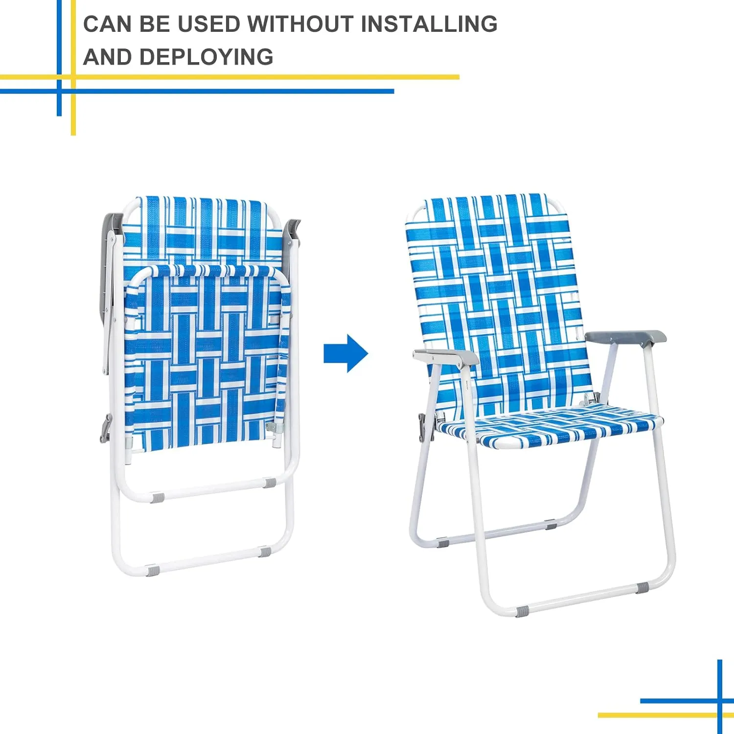 Outvita Webbed Lawn Chairs Set of 2, Foldable Metal Patio Chairs Stable Steel Outdoor Chair for Camping, Fishing, Beach, Poolside, Backyard and BBQ