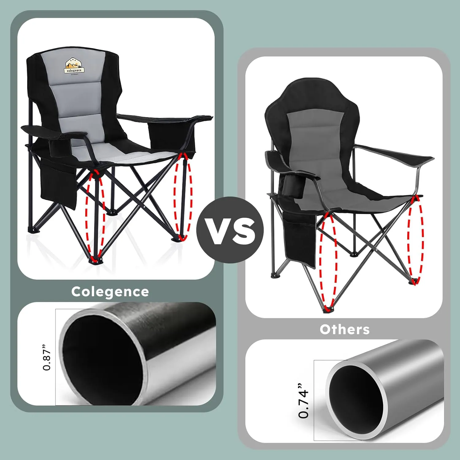 Oversized Folding Camping Chairs - 450 LBS Support Heavy Duty Camp Chair with Padded Cushion, Portable Outside Chairs with Carry Bag，Cooler, Cup Holder for Outdoor, Lawn, Sports - Black