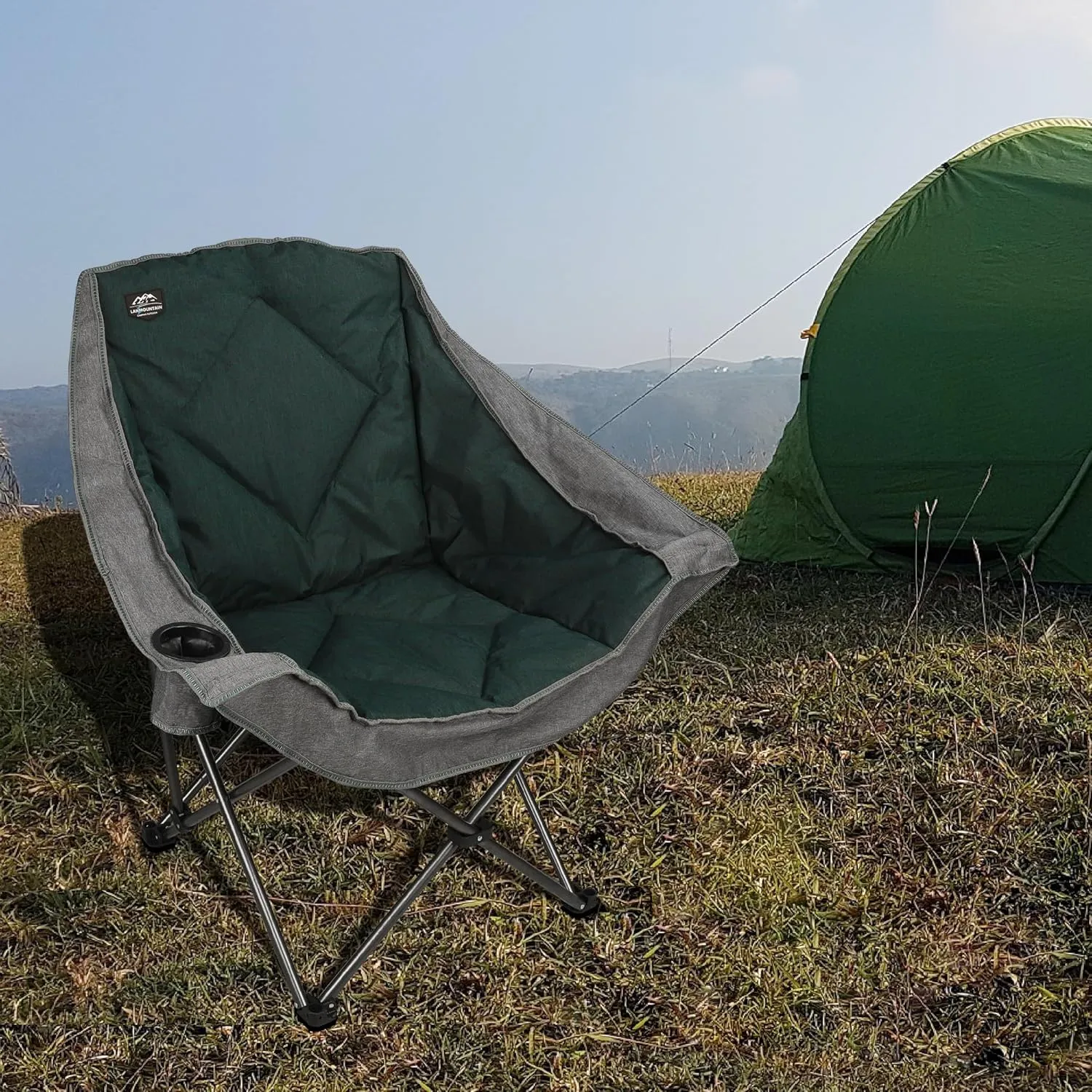 Oversized Folding Camping Chairs,Portable Heavy Duty Outdoor Padded Lawn Chair w/Cup Holder Perfect for Adults Picnic,Parties,Picnics and Beach Trips,Grey