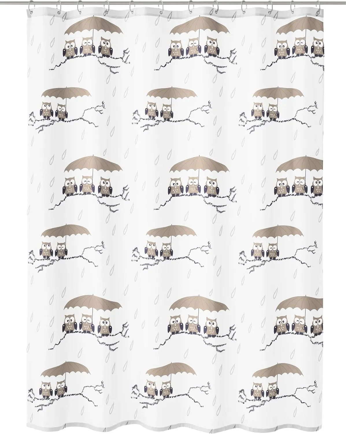 Owls PVC Free Fabric Shower Curtain 70.9x78.7in [180x200cm] – Taupe