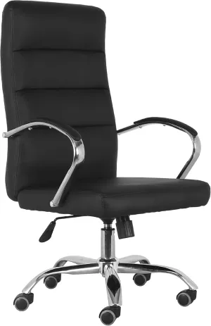 Padded Armrests and Chrome Base Fixed Back Leather Office Chair, 42.13”-45.28”, Black