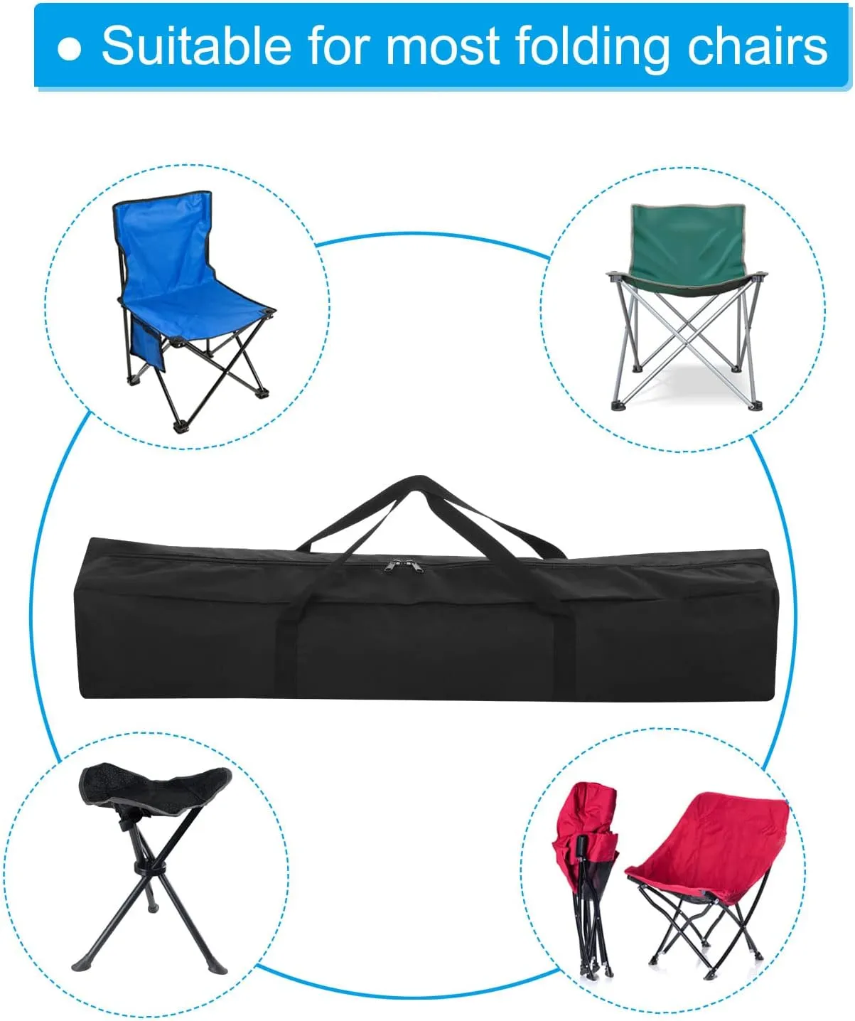 PATIKIL 33 Inch Camp Chair Replacement Bag, 2 Pack Nylon Foldable Carrying Bag Large Zippered Bag with Shoulder Strap for Camping Travel, Black