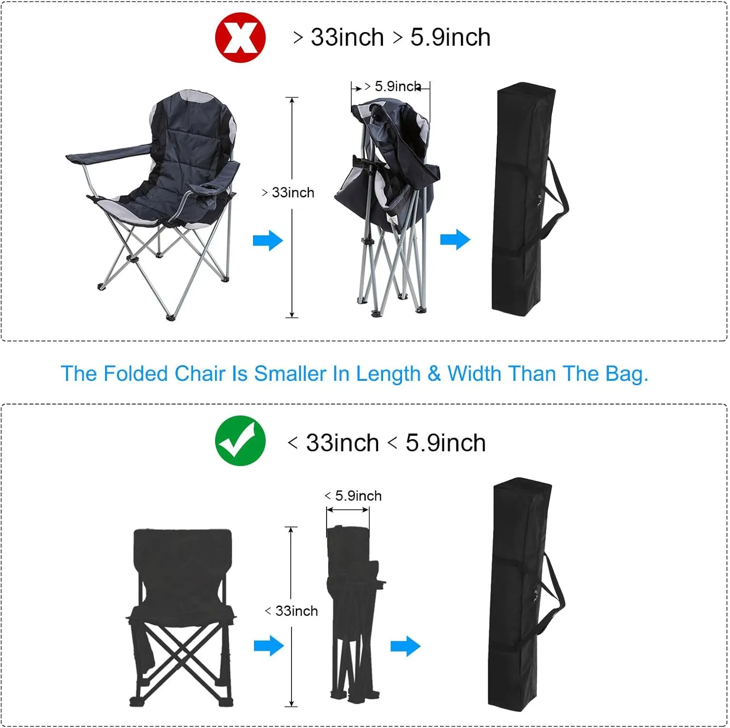 PATIKIL 33 Inch Camp Chair Replacement Bag, 2 Pack Nylon Foldable Carrying Bag Large Zippered Bag with Shoulder Strap for Camping Travel, Black