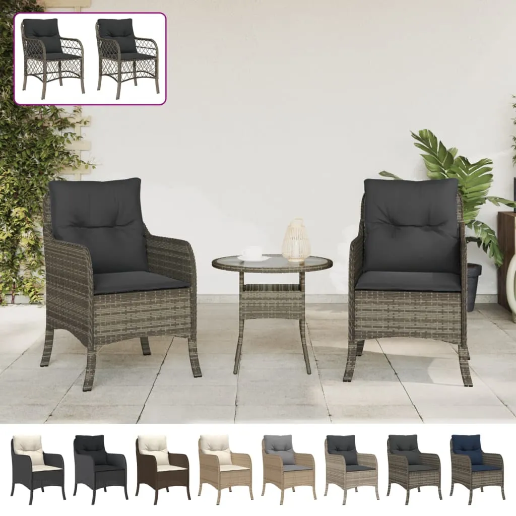 Patio Chairs with Cushions 2 pcs Brown Poly Rattan