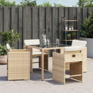 Patio Chairs with Cushions 4 pcs Beige Poly Rattan