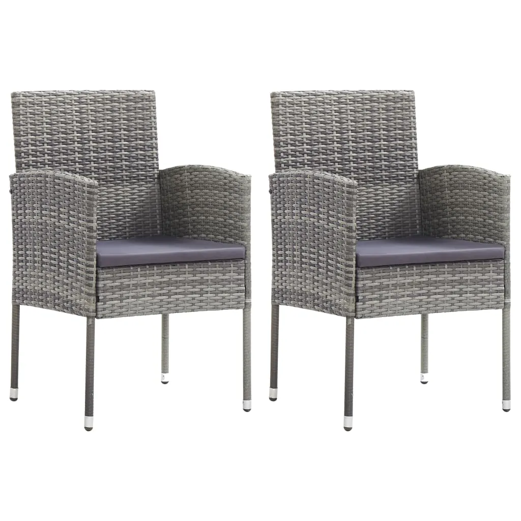 Patio Chairs with Dark Gray Cushions 2 pcs Gray Poly Rattan