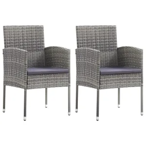 Patio Chairs with Dark Gray Cushions 2 pcs Gray Poly Rattan