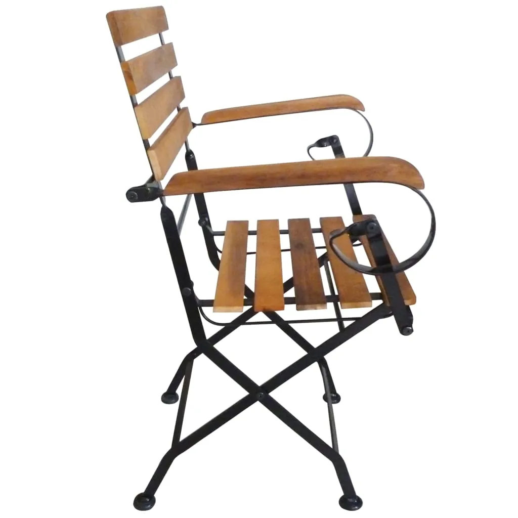 Patio Folding Chairs 4 Pcs Bistro Chair Steel and Solid Wood Acacia