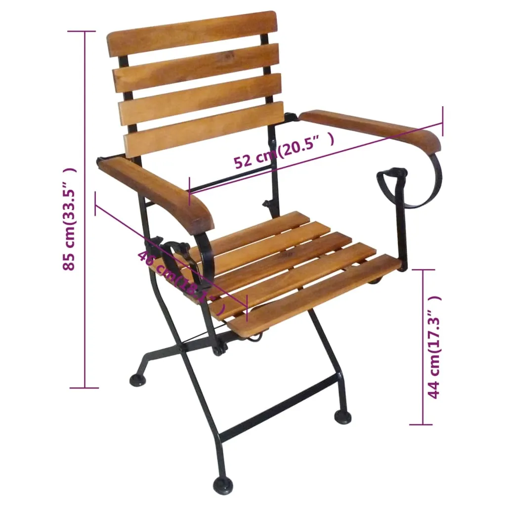 Patio Folding Chairs 4 Pcs Bistro Chair Steel and Solid Wood Acacia