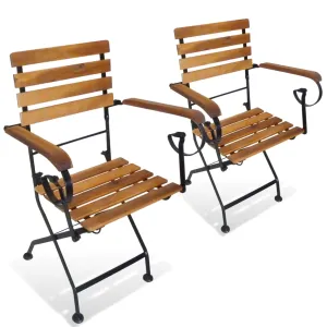 Patio Folding Chairs 4 Pcs Bistro Chair Steel and Solid Wood Acacia