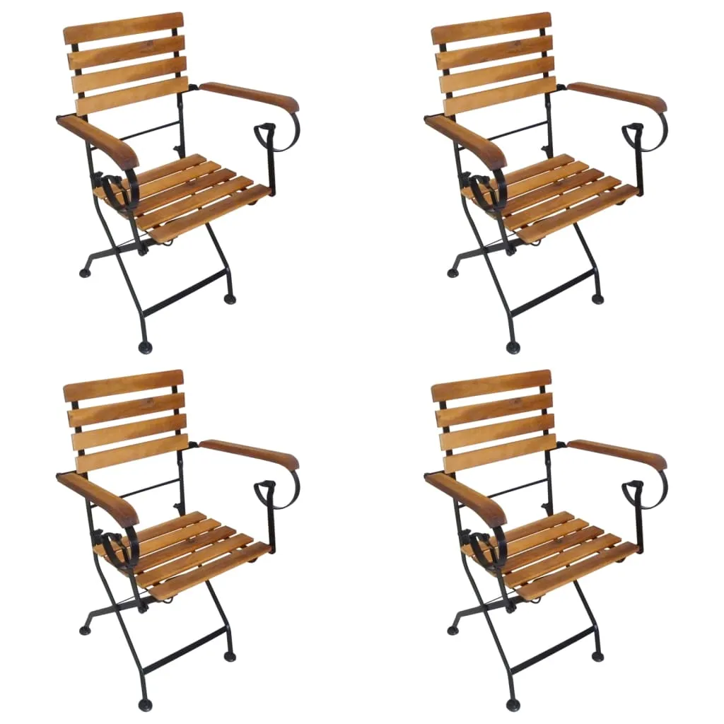 Patio Folding Chairs 4 Pcs Bistro Chair Steel and Solid Wood Acacia