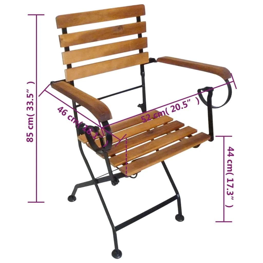 Patio Folding Chairs 4 Pcs Bistro Chair Steel and Solid Wood Acacia