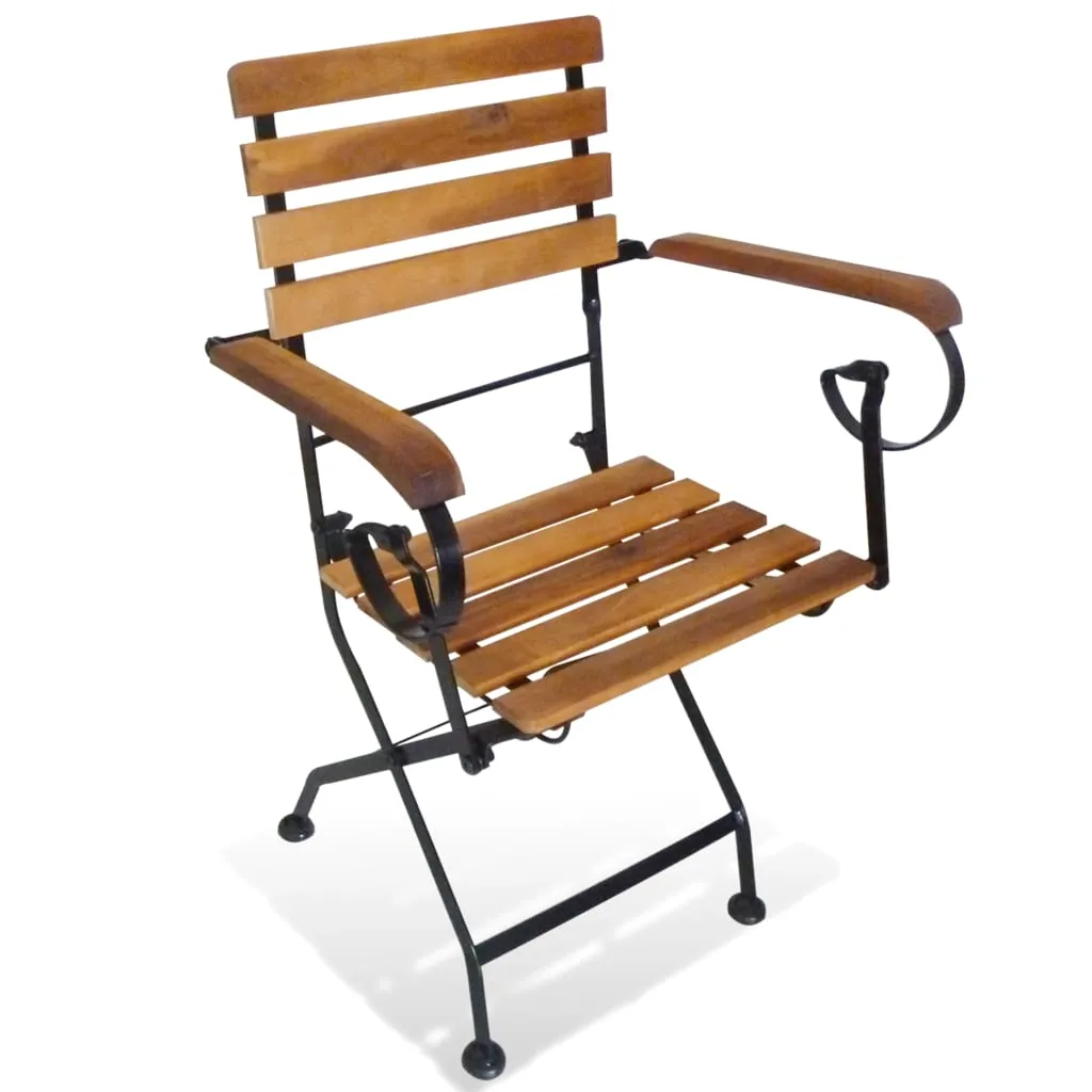 Patio Folding Chairs 4 Pcs Bistro Chair Steel and Solid Wood Acacia