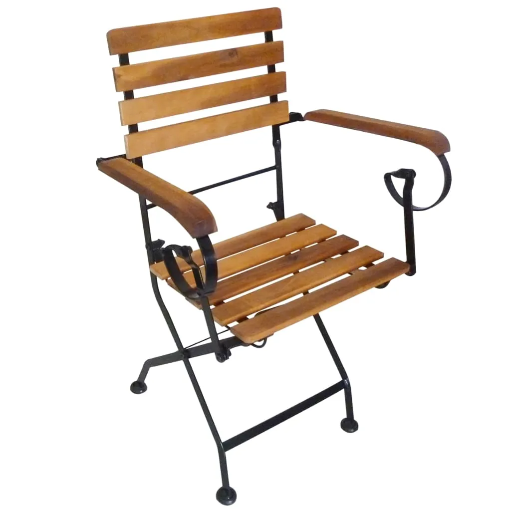 Patio Folding Chairs 4 Pcs Bistro Chair Steel and Solid Wood Acacia