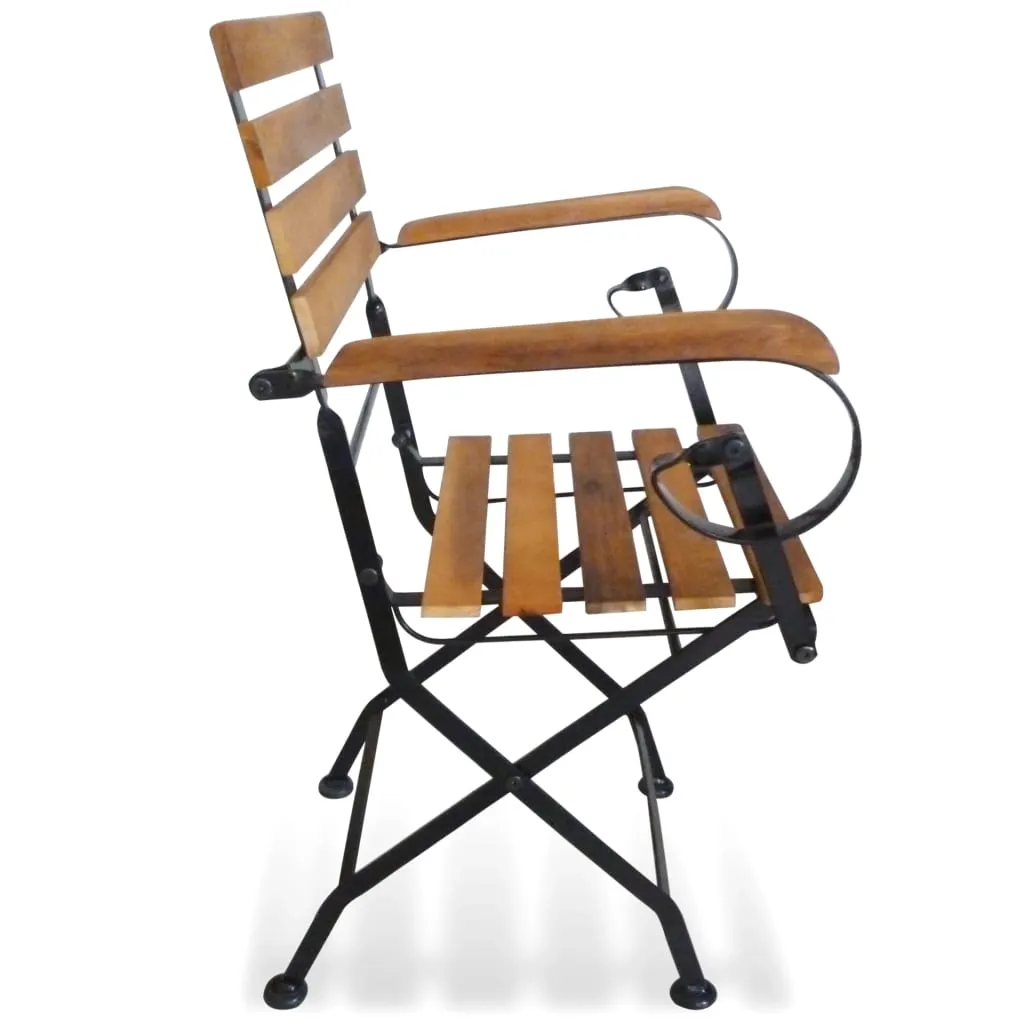 Patio Folding Chairs 4 Pcs Bistro Chair Steel and Solid Wood Acacia