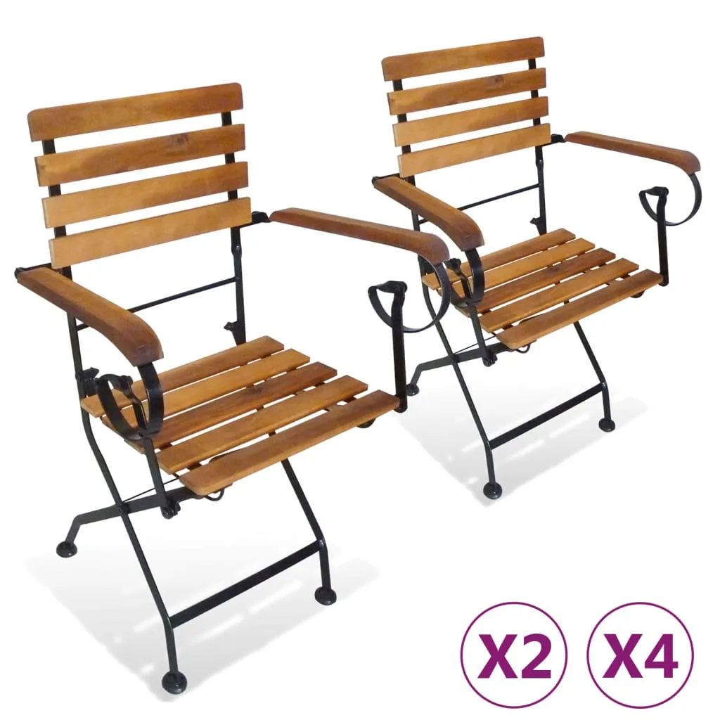 Patio Folding Chairs 4 Pcs Bistro Chair Steel and Solid Wood Acacia