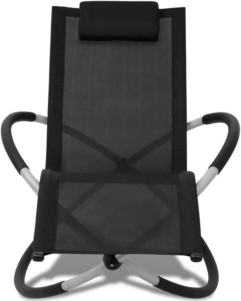 Patio Geometrical Sun Lounger Steel Black and Graypatio Recliner Camping Chairs Tanning chairSuitable for Garden Courtyard